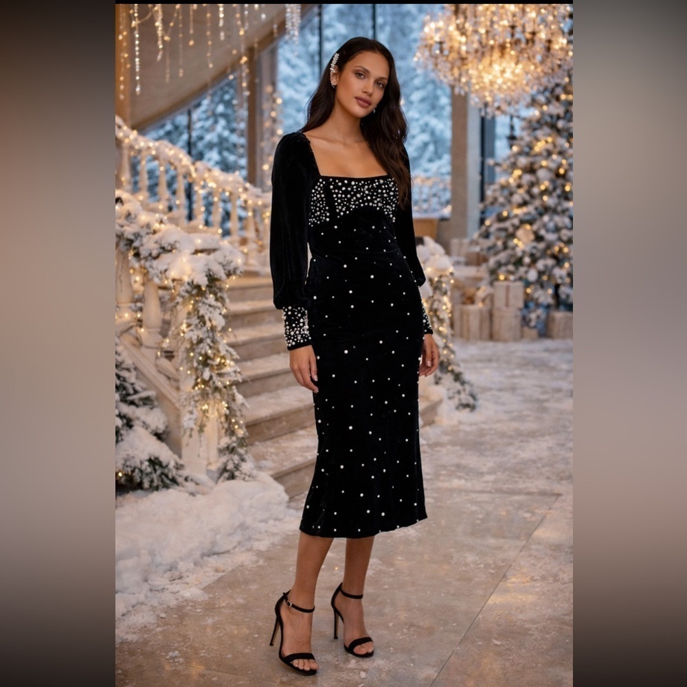 Anthropologie NWT Maeve Embellished Velvet Dress size S.